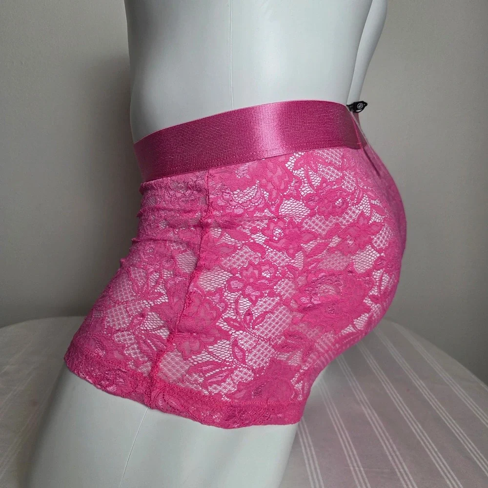 Cosabella Never Say Never Mens Pink Lace Boxer Briefs Sheer Floral Trunks NEW‎